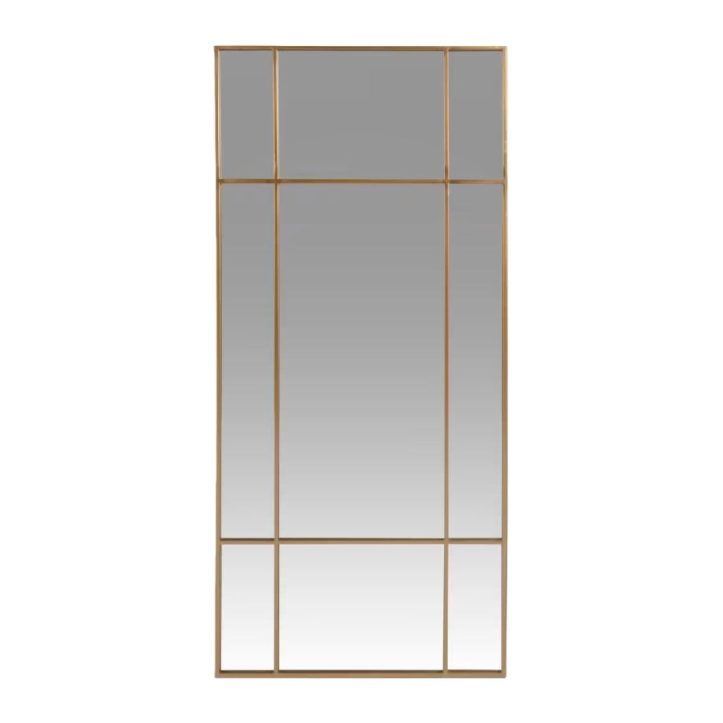 Miroir corporel avec cadre métallique doré en forme de grille