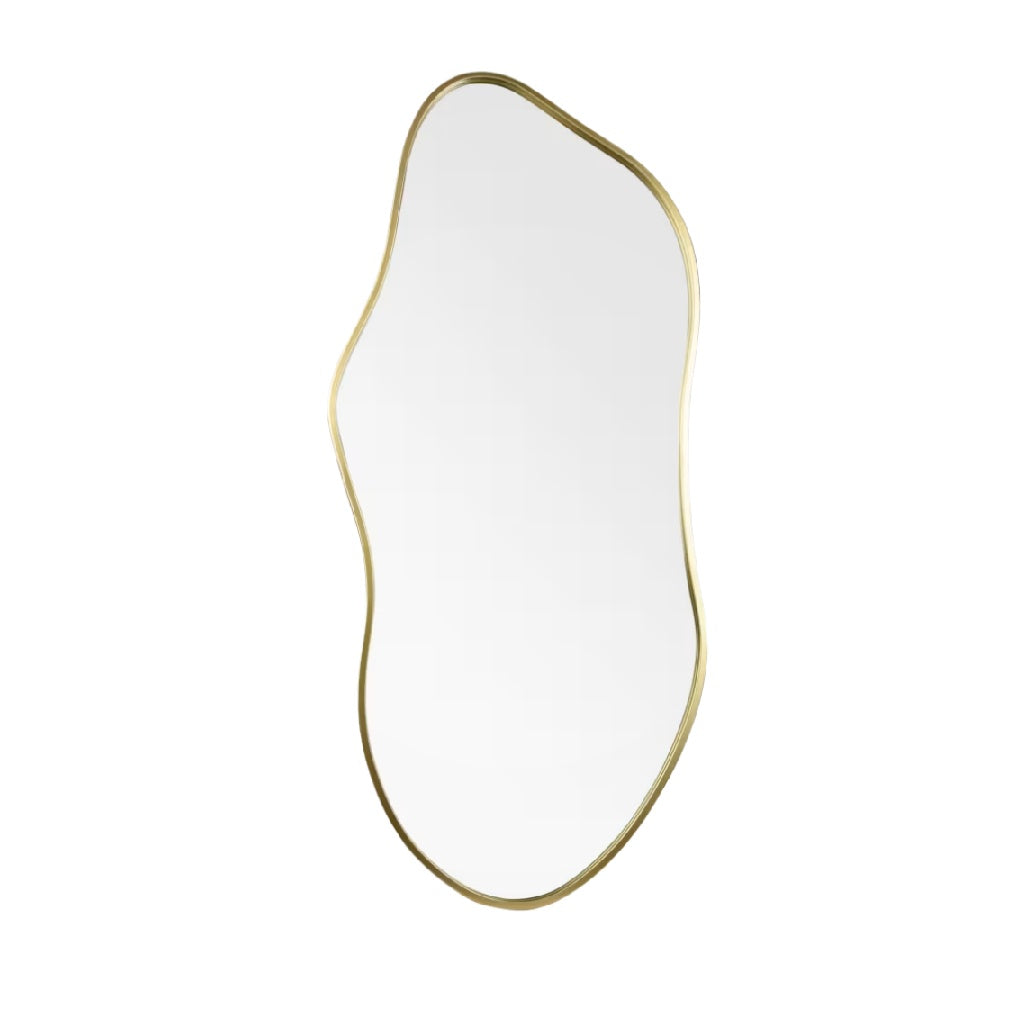 Miroir pleine longueur avec bordure en métal doré et forme irrégulière